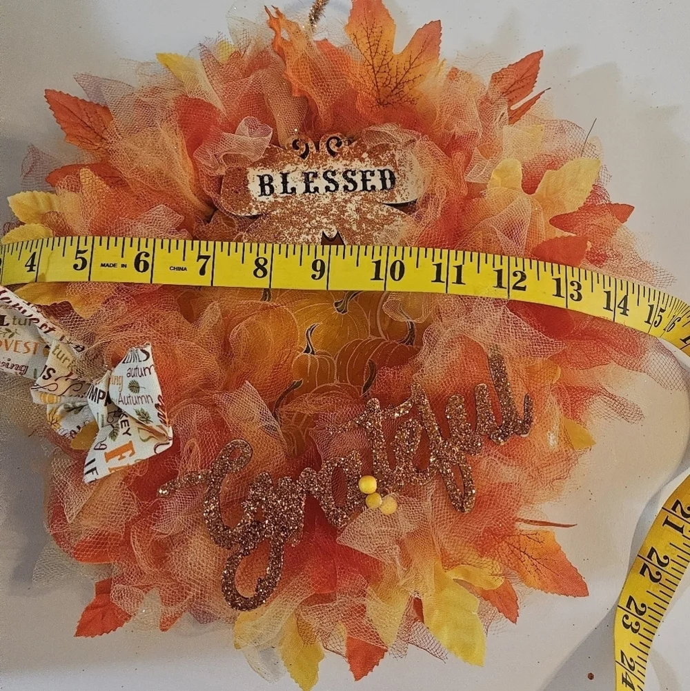 Handmade Fall Holiday Wreath Blessed Grateful Autumn Decor